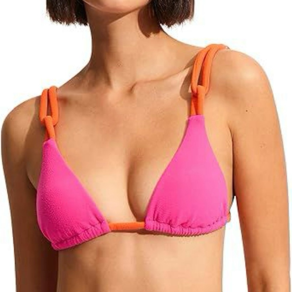 Seafolly Women's Slide Triangle Bikini Top Pink And Orange Size 8